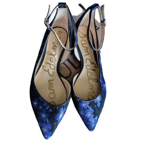 Sam Edelman Radley D'orsay Blue Floral Flats 0 Ankle Strap - Size 8.5 - Picture 1 of 6